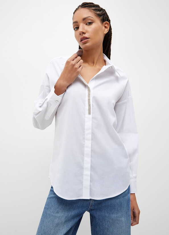 Liu Jo Striped Poplin Women's Shirts White | GMZ-084153