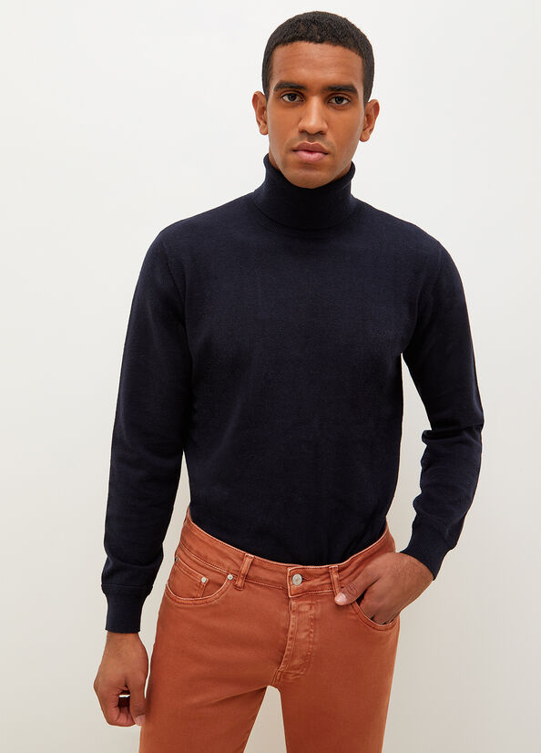 Liu Jo Turtleneck In Cotton Men's Sweaters Dark Blue | NVK-048951