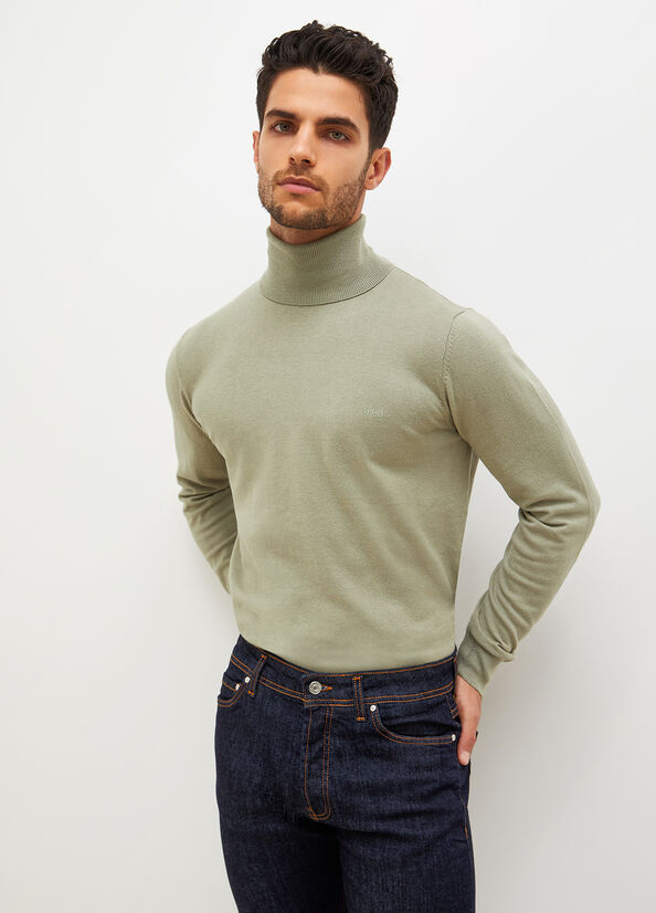 Liu Jo Turtleneck In Cotton Men's Sweaters Olive | WLR-542138