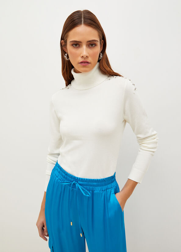 Liu Jo Turtleneck With Appliqués Women's Sweaters White | UYE-430179