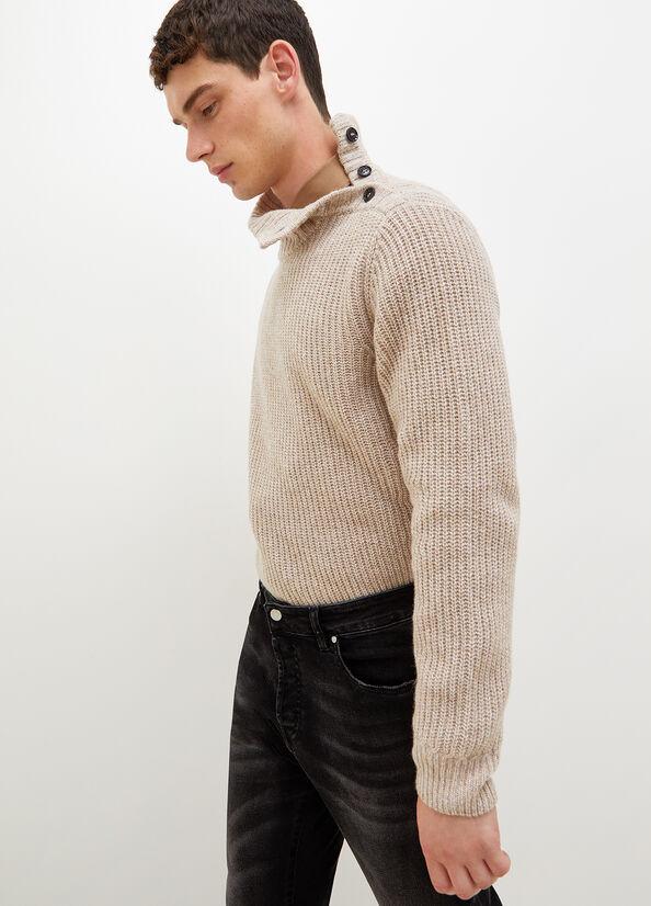 Liu Jo Turtleneck With Logo Buttons Men's Sweaters Beige | BLZ-129674