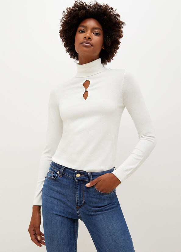 Liu Jo Turtleneck With Star Women's Sweaters White | OTQ-246137