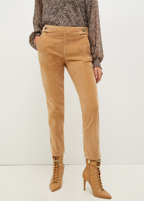 Liu Jo Velvet Cropped Women's Pants Brown | AOP-371485