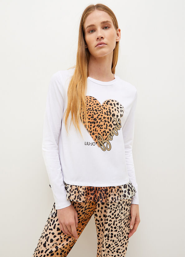 Liu Jo With Animal-Print Heart Women's T Shirts White | RLK-243980