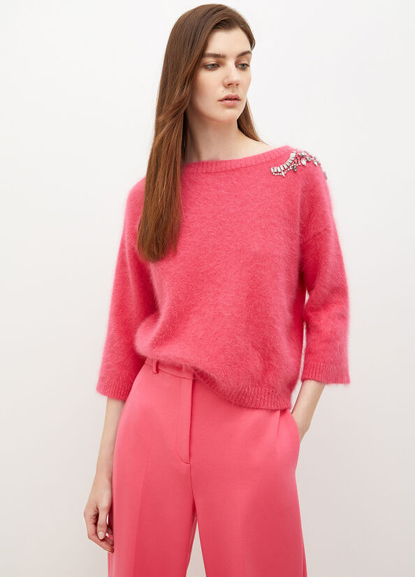 Liu Jo With Gemstones Women's Sweaters Fuchsia | QUT-904712