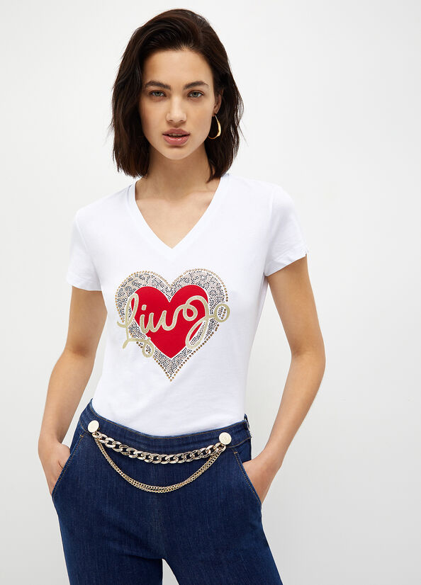 Liu Jo With Heart And Logo Women's Tops White | EQL-435092