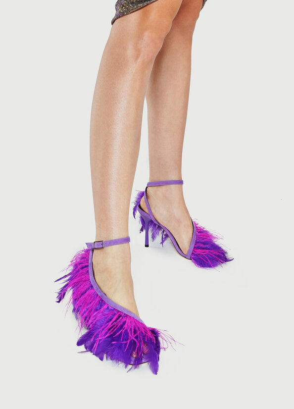 Liu Jo With Heel And Feathers Women's Sandals Purple | UME-513289