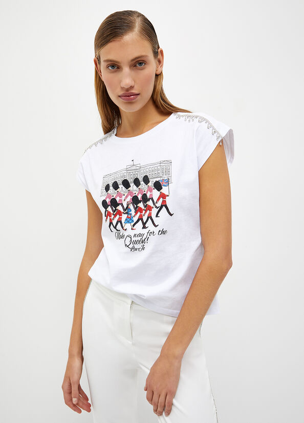 Liu Jo With Jewel Fringes Women's T Shirts White | WFN-089271