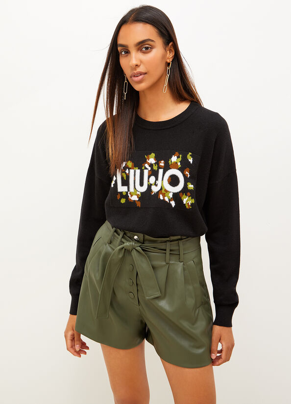 Liu Jo With Logo And Camouflage Motif Women's Sweaters Black | VCY-621735