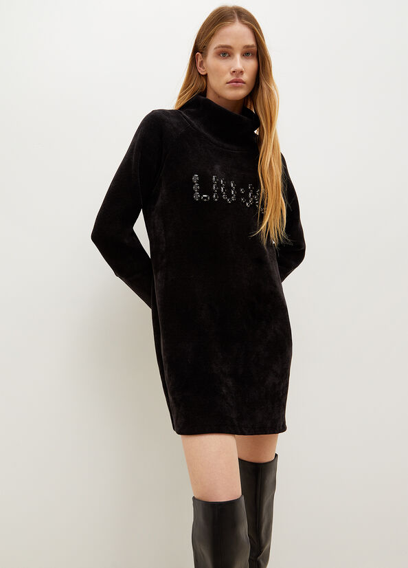 Liu Jo With Logo And Gemstones Women's Dress Black | PQF-760945