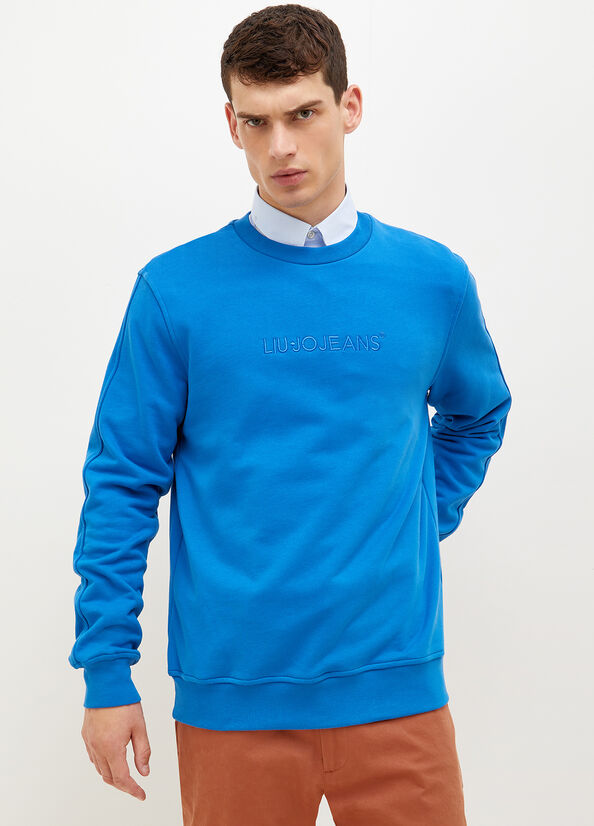 Liu Jo With Logo Men's Sweaters Royal Blue | HRL-769158