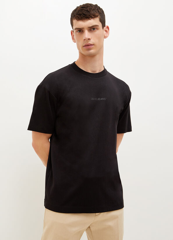 Liu Jo With Logo Men's T Shirts Black | EPU-412358