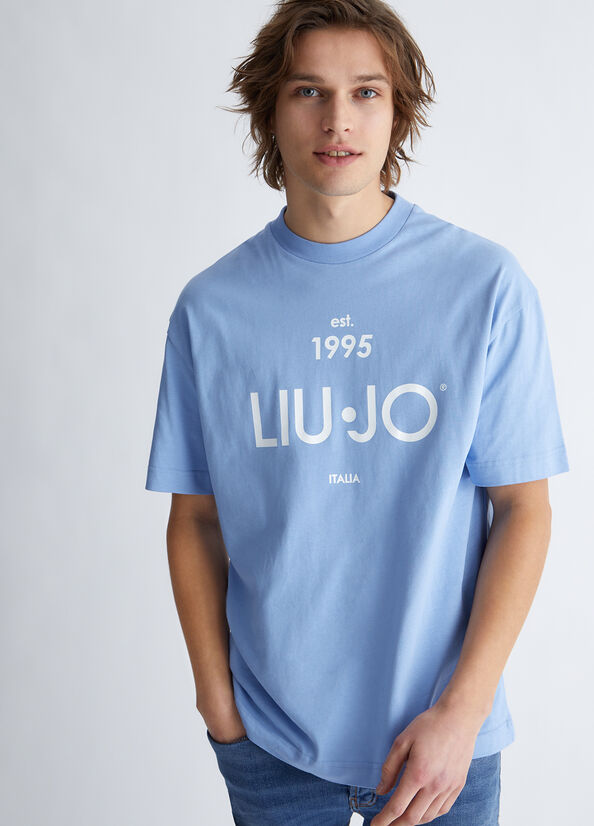 Liu Jo With Logo Men's T Shirts Blue | HDK-379201