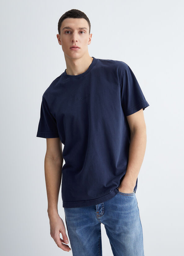 Liu Jo With Logo Men's T Shirts Dark Blue | ICE-163285