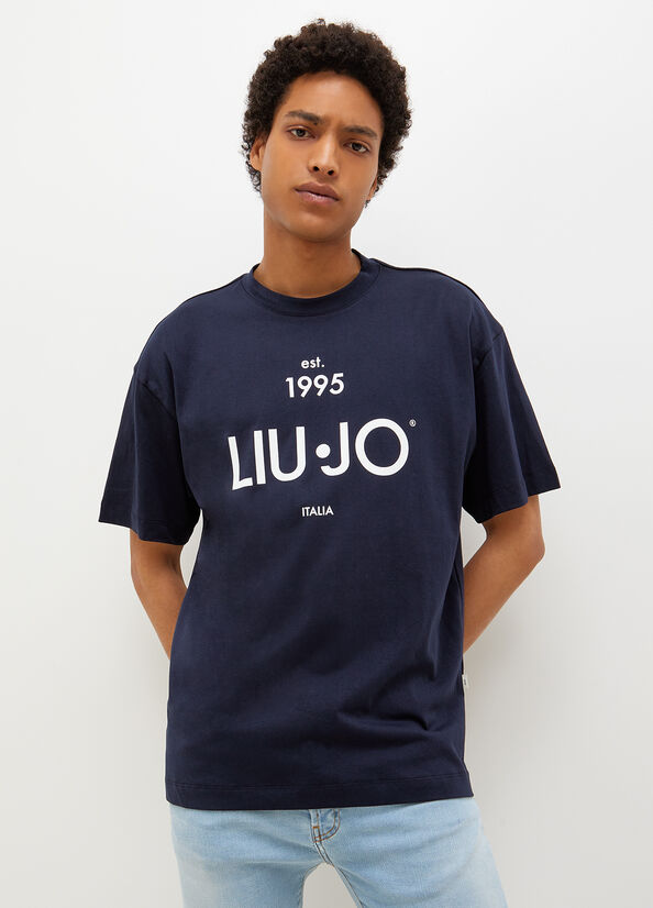 Liu Jo With Logo Men's T Shirts Dark Blue | ZMY-839574