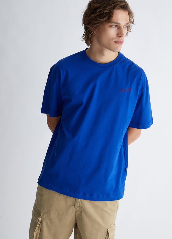 Liu Jo With Logo Men's T Shirts Royal Blue | FOW-203864