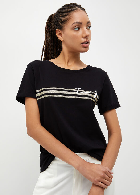 Liu Jo With Logo Women's T Shirts Black | ZIV-041789