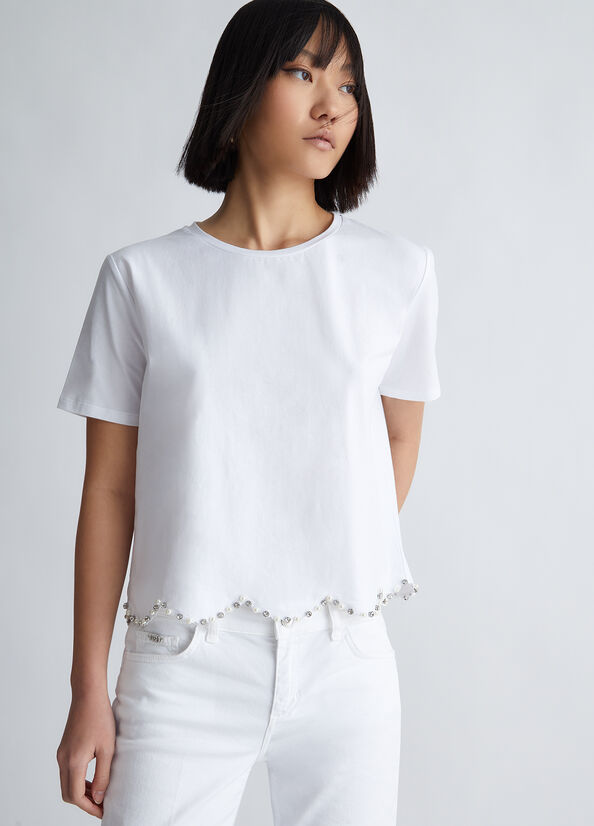 Liu Jo With Pearls And Rhinestones Women's Tops White | AQR-402163