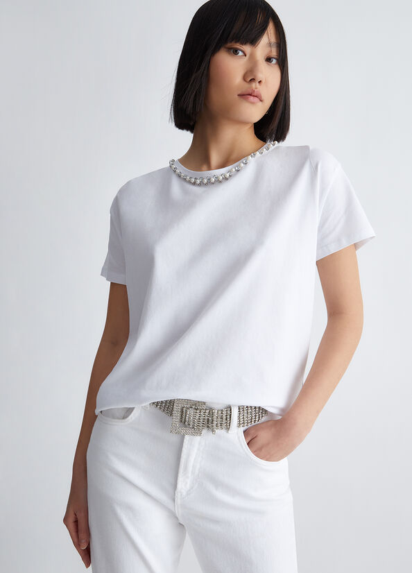 Liu Jo With Pearls And Rhinestones Women's Tops White | HLS-715984