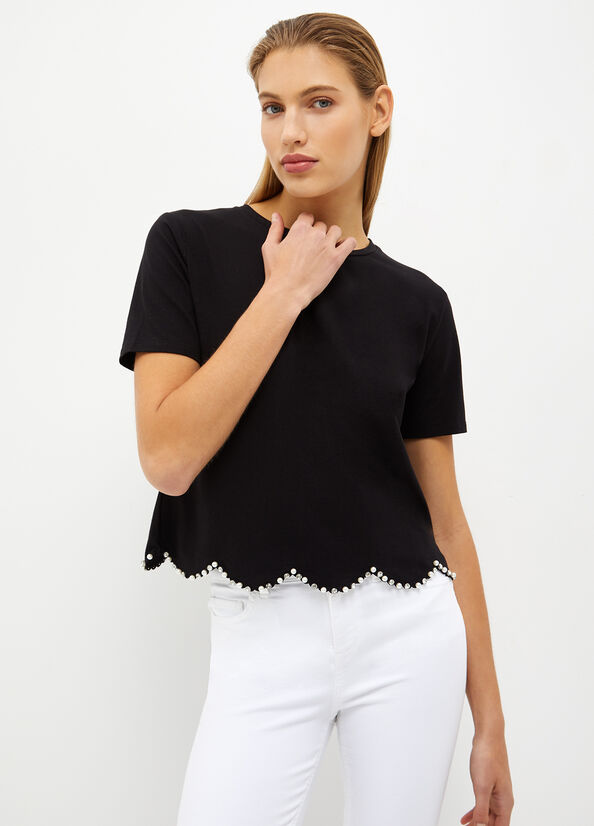 Liu Jo With Pearls And Rhinestones Women's Tops Black | XVN-406281