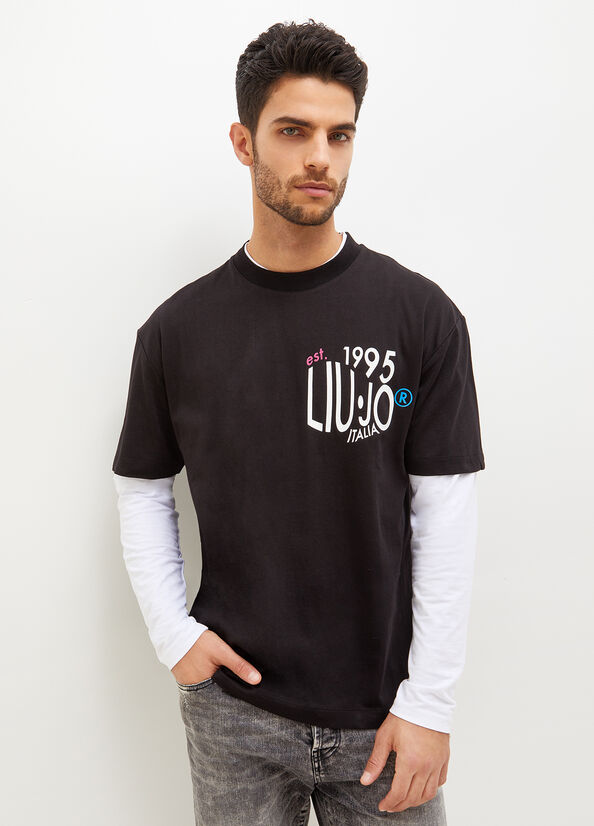 Liu Jo With Print Men's T Shirts Black | EQI-290437