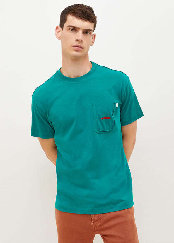 Liu Jo With Print On The Back Men's T Shirts Green | JKS-592761