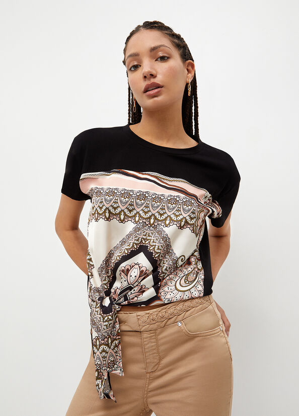 Liu Jo With Scarf Print Women's Tops Black | ITV-568397