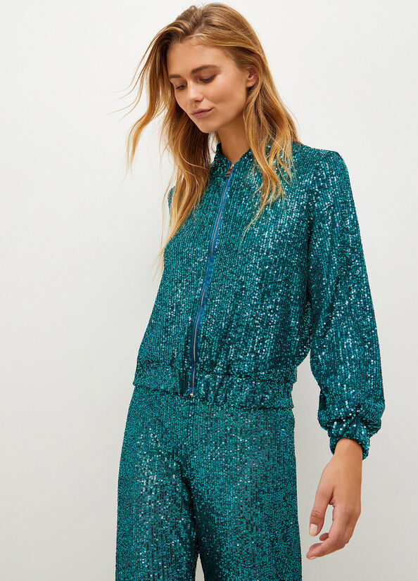 Liu Jo With Sequins Women's Jackets Peacock | ANY-745132