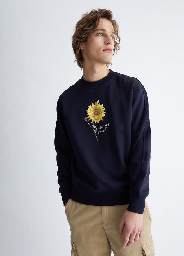 Liu Jo With Sunflower Print Men's Sweaters Dark Blue | GSH-968275