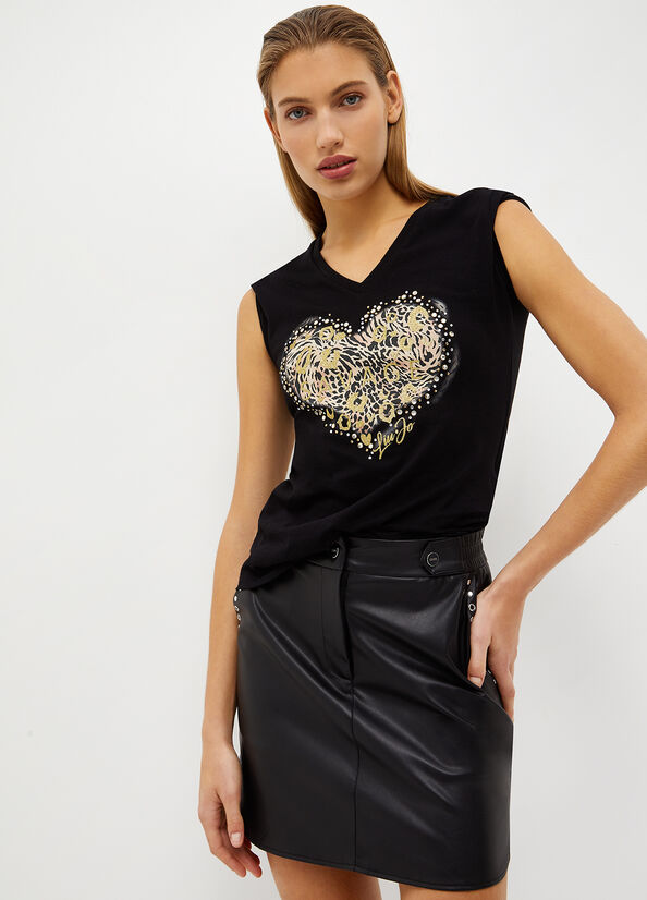 Liu Jo With Wild Heart Print Women's Tops Black | XDI-954863